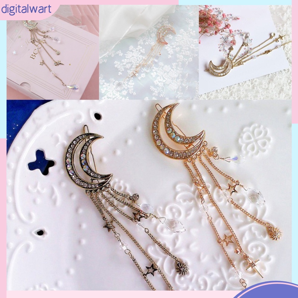 Kẹp Tóc Hình Mặt Trăng Đính Đá Phong Cách Retro Cho Nữ