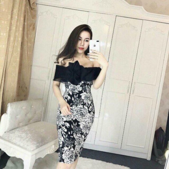 Đầm body phối voan kiếng
