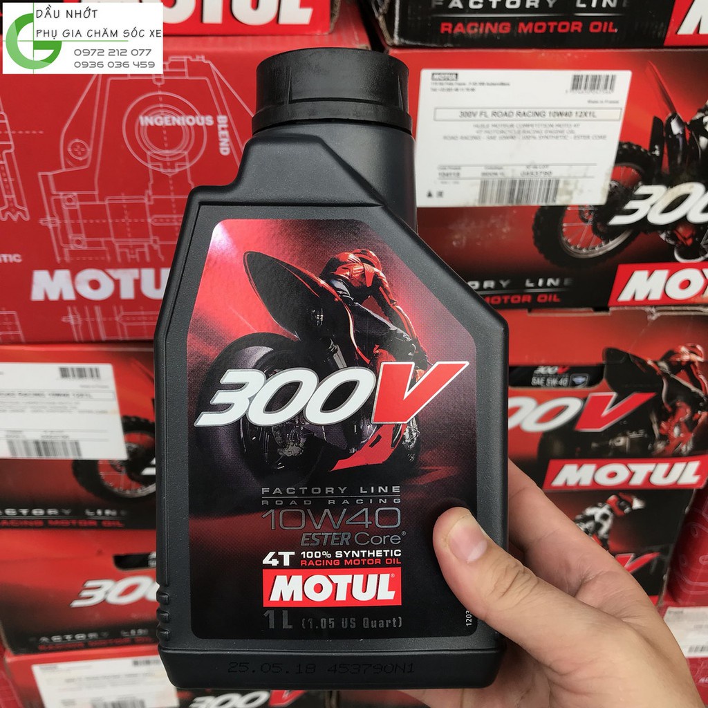 Dầu nhớt Motul 300V 10W40 hàng châu Âu tem 3 lớp cho xe côn tay, phân khối lớn