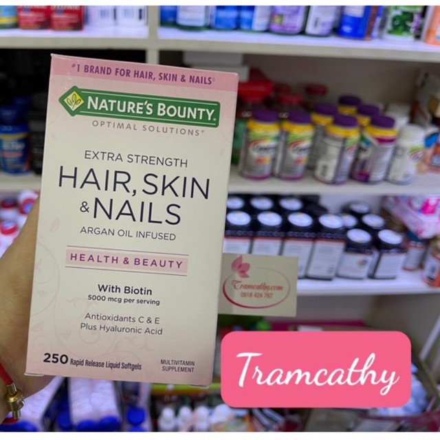 [ Bill mỹ] hair skin nails Viên Uống Đẹp Da, Tóc, Móng Hair Skin Nail Nature's Bounty 250 Viên