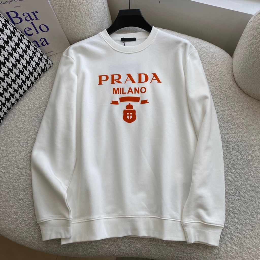 Áo Sweater Prada Tay Dài Cổ Tròn In Chữ Thời Trang Cho Nam Và Nữ