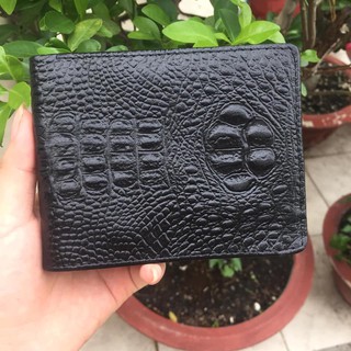 Bóp ví da bò thật dập vân cá sấu cao cấp - màu đen/nâu