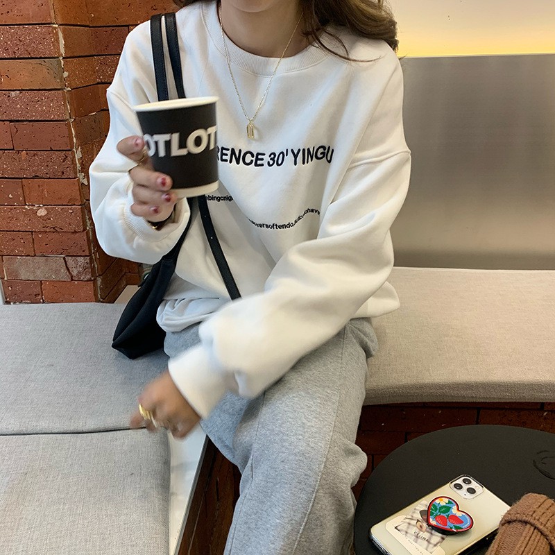 Áo Sweater nỉ nữ Cao cấp Ulzzang Hàn Quốc In chữ Sweater nữ Thu Đông