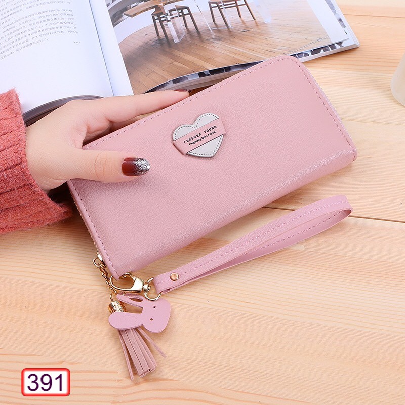 VÍ DÀI NỮ CẦM TAY KHÓA KÉO V391 HÌNH TRÁI TIM NỔI CÓ TAY CẦM DỄ THƯƠNG | BigBuy360 - bigbuy360.vn