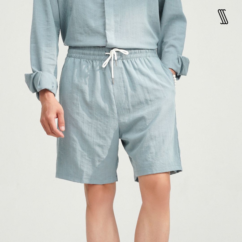 Quần short nam SSSTUTTER linen thoáng mát lưng chun BEI LINEN SHORTS