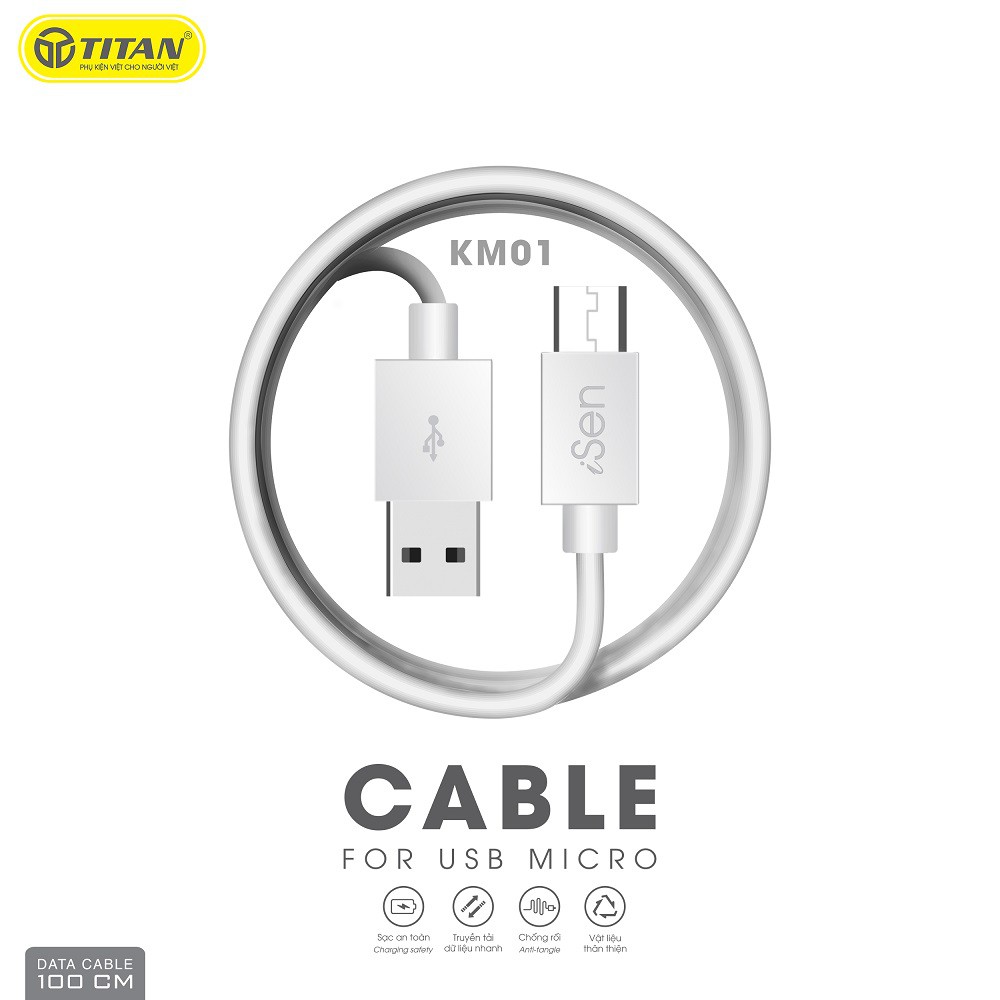 Cáp Micro USB 25cm isen KM02 - Bảo hành 12 tháng 1 đổi 1