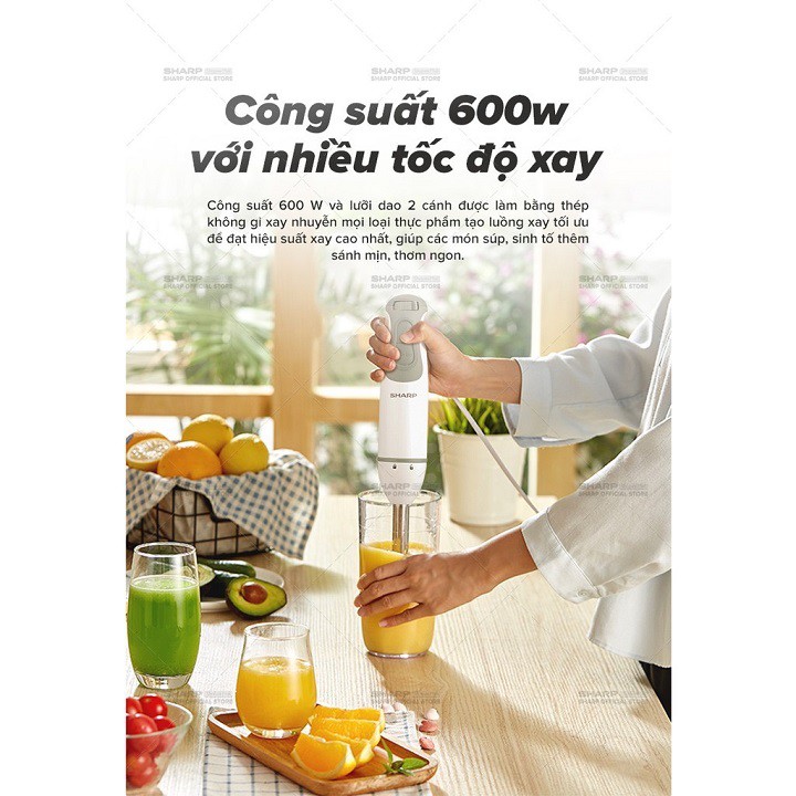 Máy Xay Sinh Tố Cầm Tay Sharp EM-H076SV-WH 0.7L, hàng chính hãng, bảo hành 12 tháng