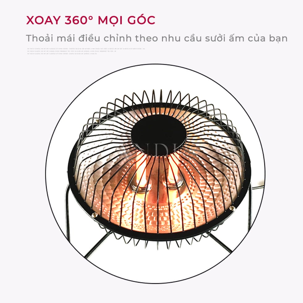 Quạt Sưởi, Đèn Sưởi Mini 4Inch Xoay 360 Độ Hồng Ngoại Để Bàn Ấm Áp Tiết Kiệm Điện Năng