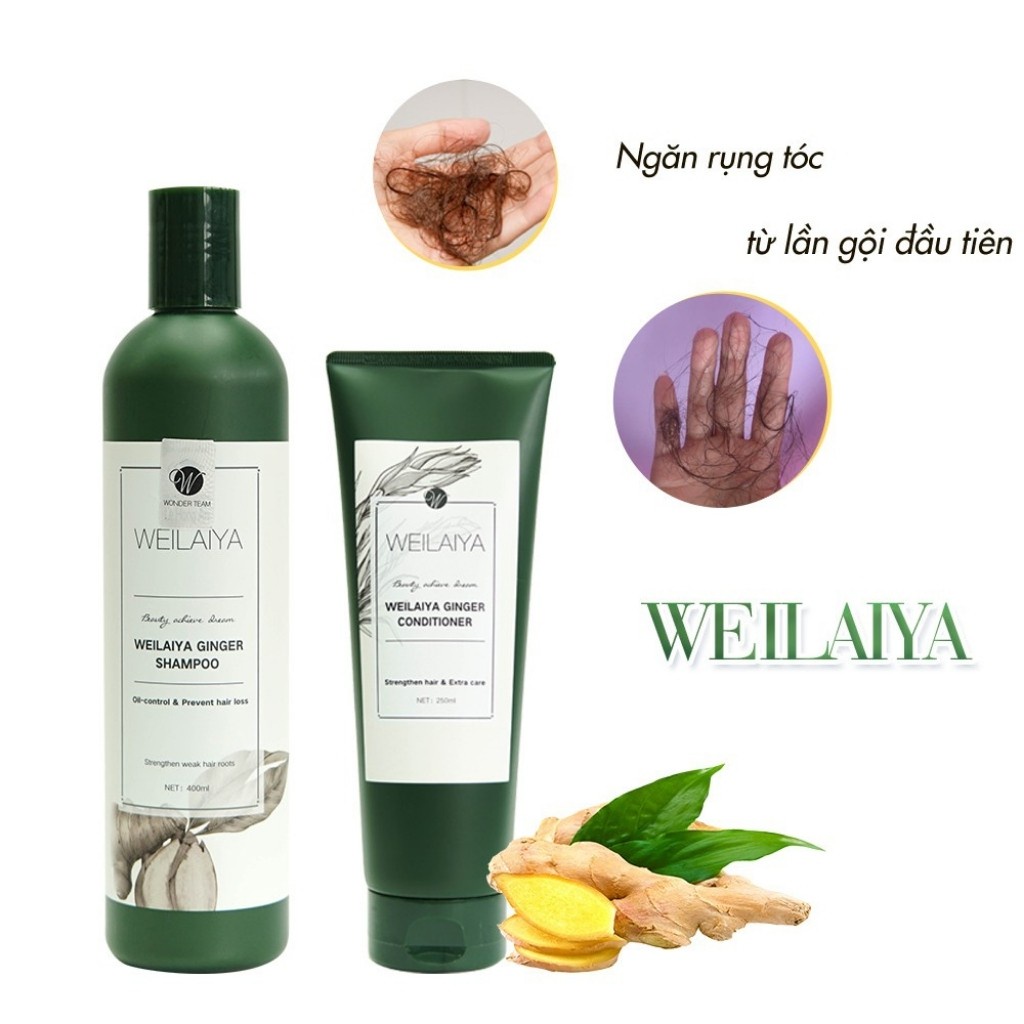 Cặp dầu gội xả gừng trắng kích mọc tóc WEILAIYA ginger, dành cho da đầu dầu