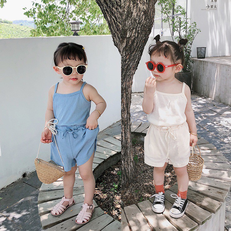 Set bộ thun trơn màu 2 dây cho bé gái
