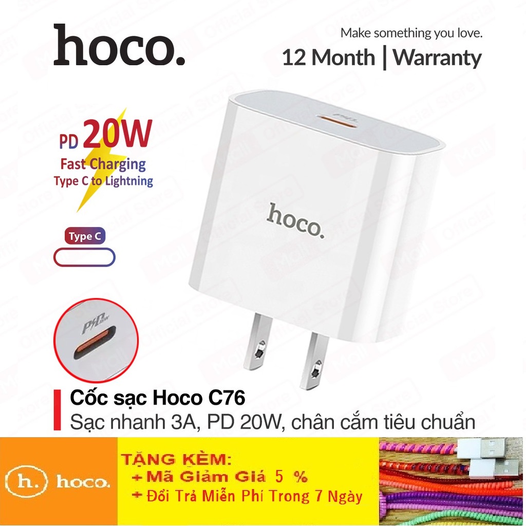 Cốc Sạc Nhanh Hoco C76/C76A PD 3.0 💎CAO CẤP💎 Củ Sạc Nhanh PD 20W USB Iphone 12 Chính Hãng BH 12T