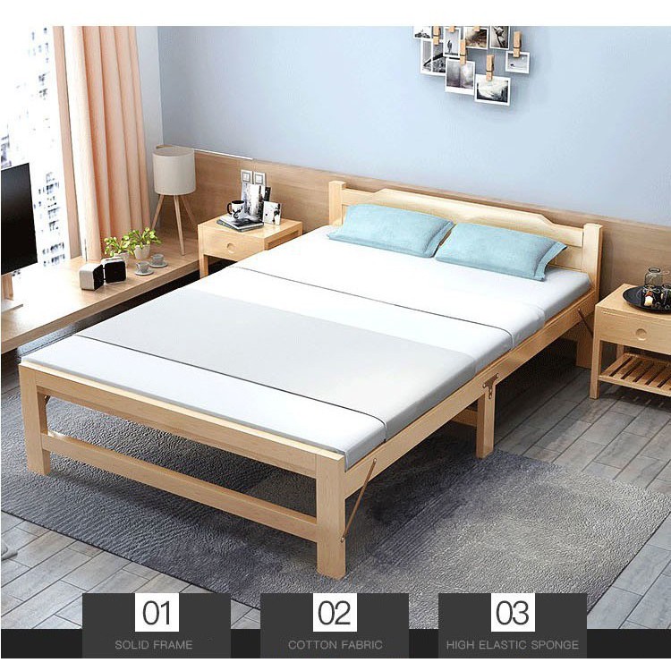 Giường xếp văn phòng gỗ thông gấp gọn 120x195cm tặng đệm lót - Giường gấp gọn - Giường 1m2