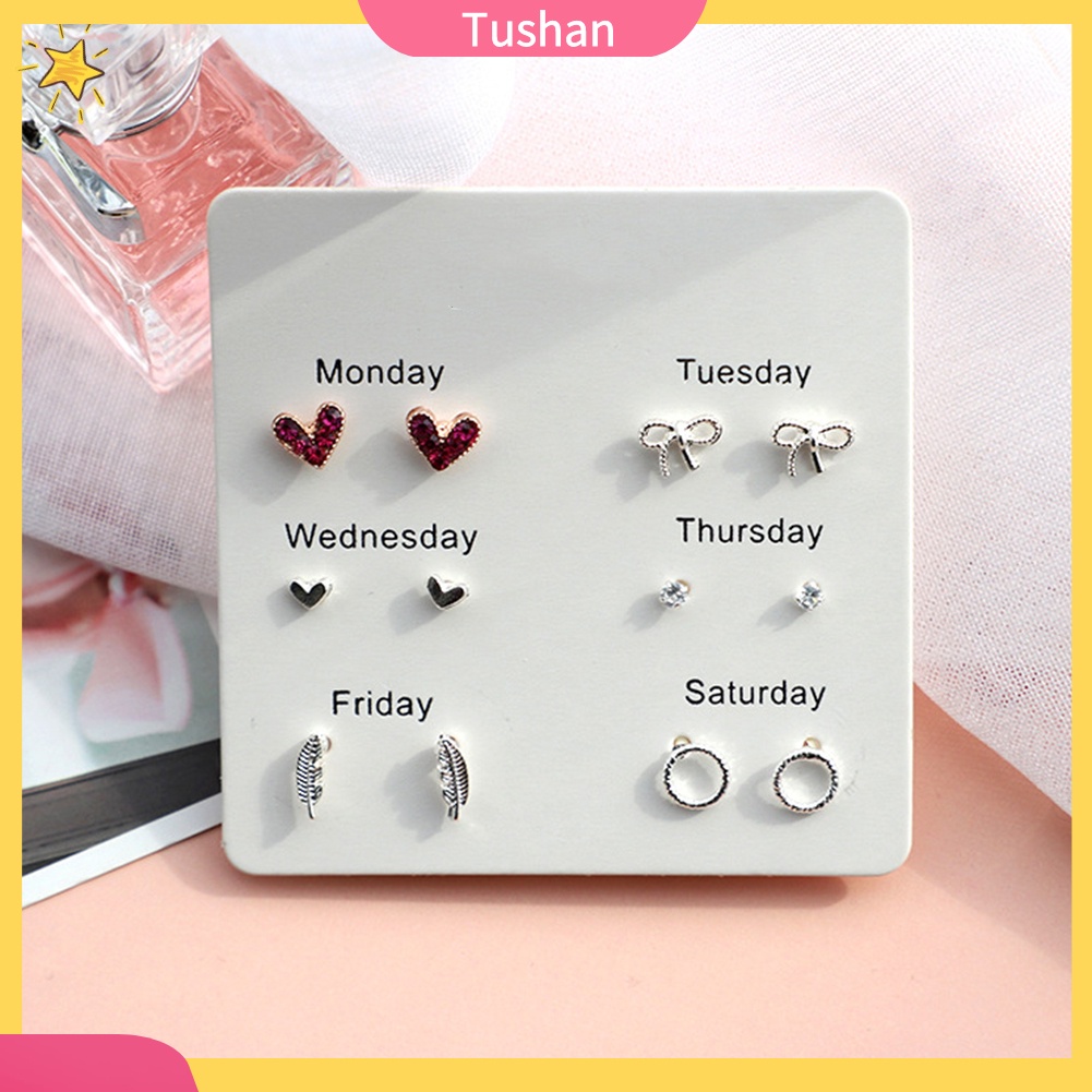 Bộ 6 Hoa Tai Hình Hoa Tuyết, Trái Tim, Lông Vũ Thời Trang