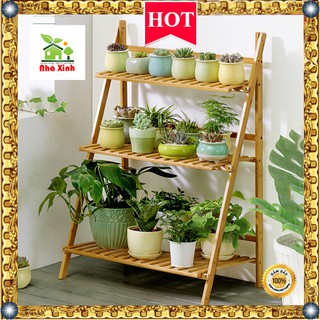 Kệ Cây Cảnh - Giá cây cảnh đa năng 3 tầng Tặng kèm bộ làm vườn KT : 100 x 96 x 40 cm ( Màu Vàng )