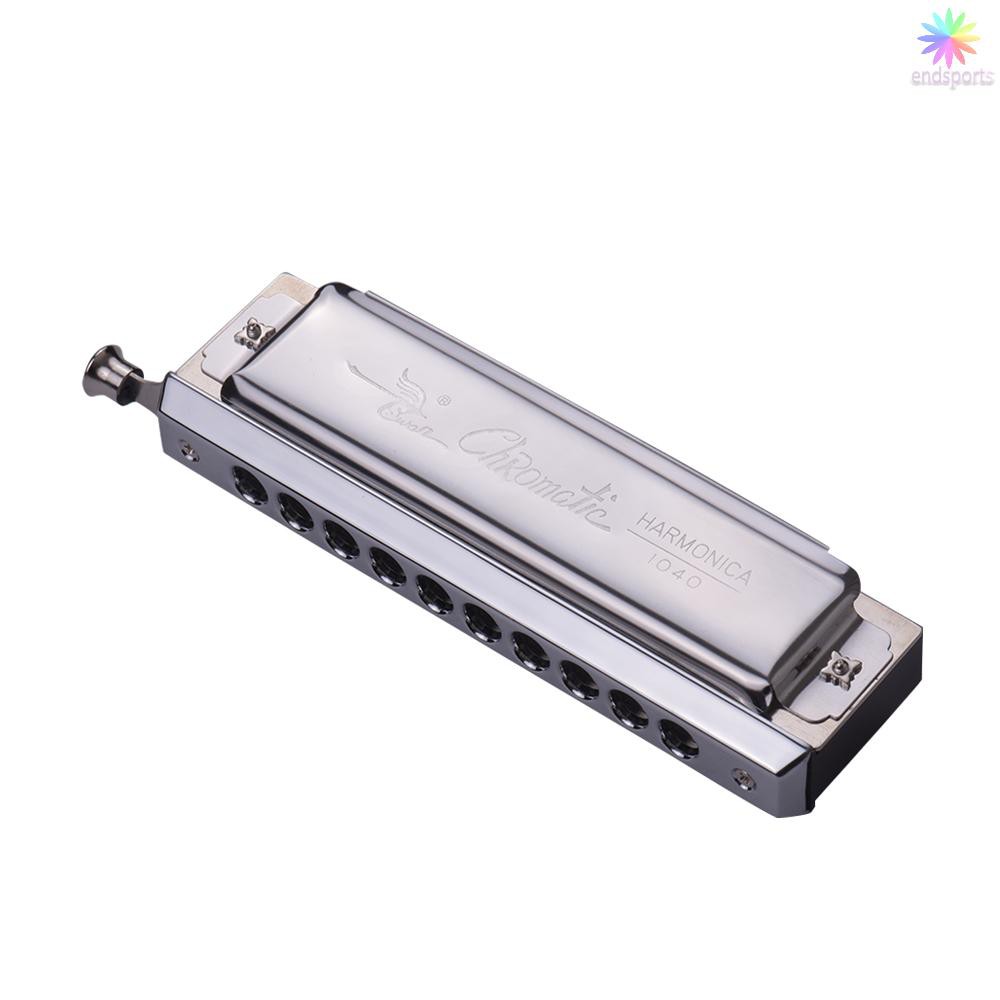 Kèn Harmonica Chromatic Swan 10 Lỗ 40 Tông C Màu Bạc Kèm Hộp Đựng Đẹp Mắt