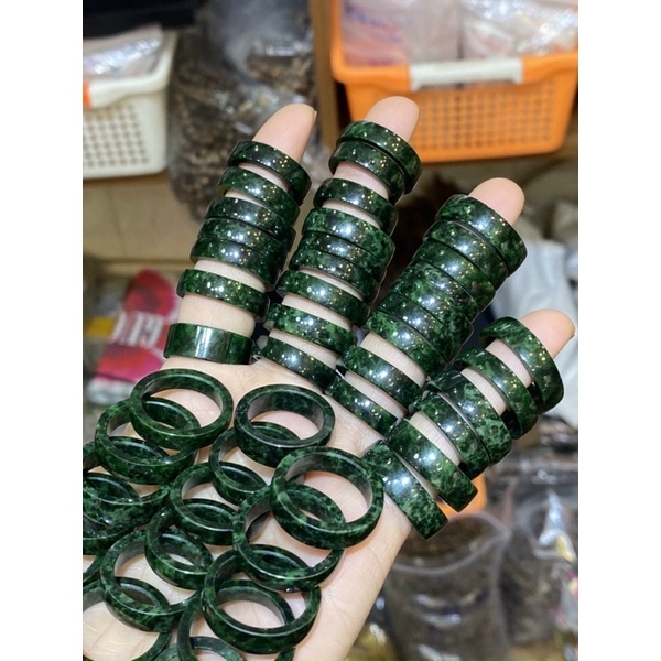 Nhẫn cẩm thach sơn thủy xanh hàng thiên nhiên size 15-19mm