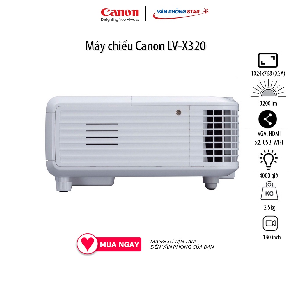 MÁY CHIẾU CANON LV-X320, Độ tương phản 10.000 - 1, Độ sáng 3200 Ansi Lumens, Độ phân giải XGA (1024x768) 180 inch