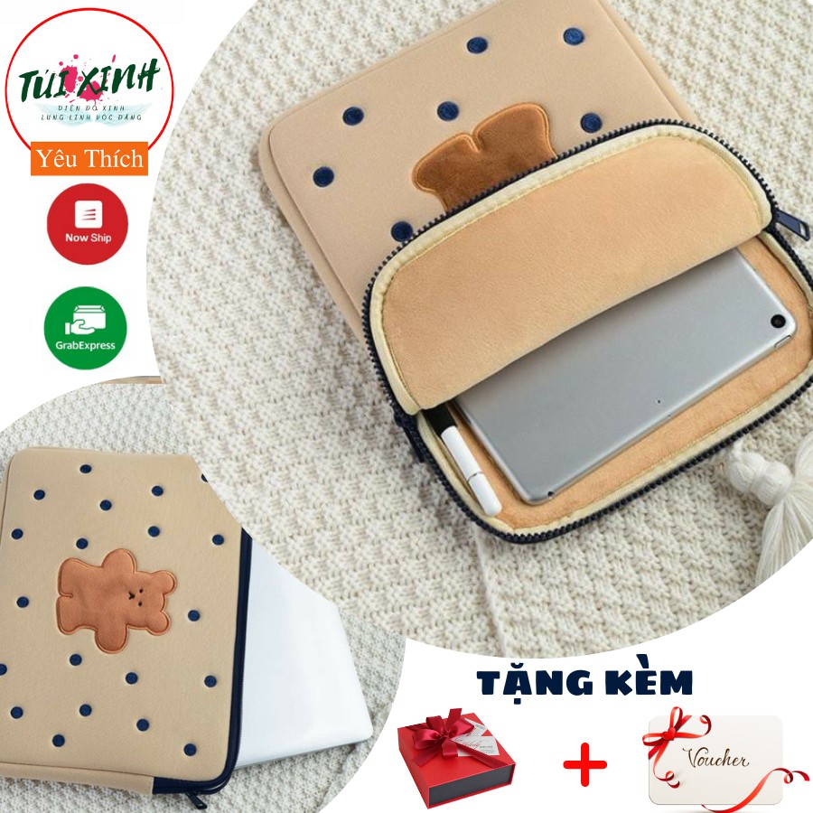 Túi đựng laptop chống sốc dày lót lông họa tiết gấu chấm bi siêu yêu 2021 | BigBuy360 - bigbuy360.vn
