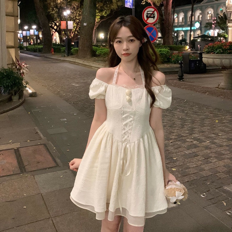 Đầm Công Chúa Tay Phồng Cổ Vuông Phong Cách retro Pháp Thời Trang Cho Nữ