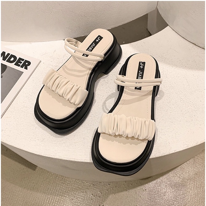 Giày Nữ Sandal Nhún Phong Cách Vintage Chất Da Mềm Mịn Hàng Đẹp 100