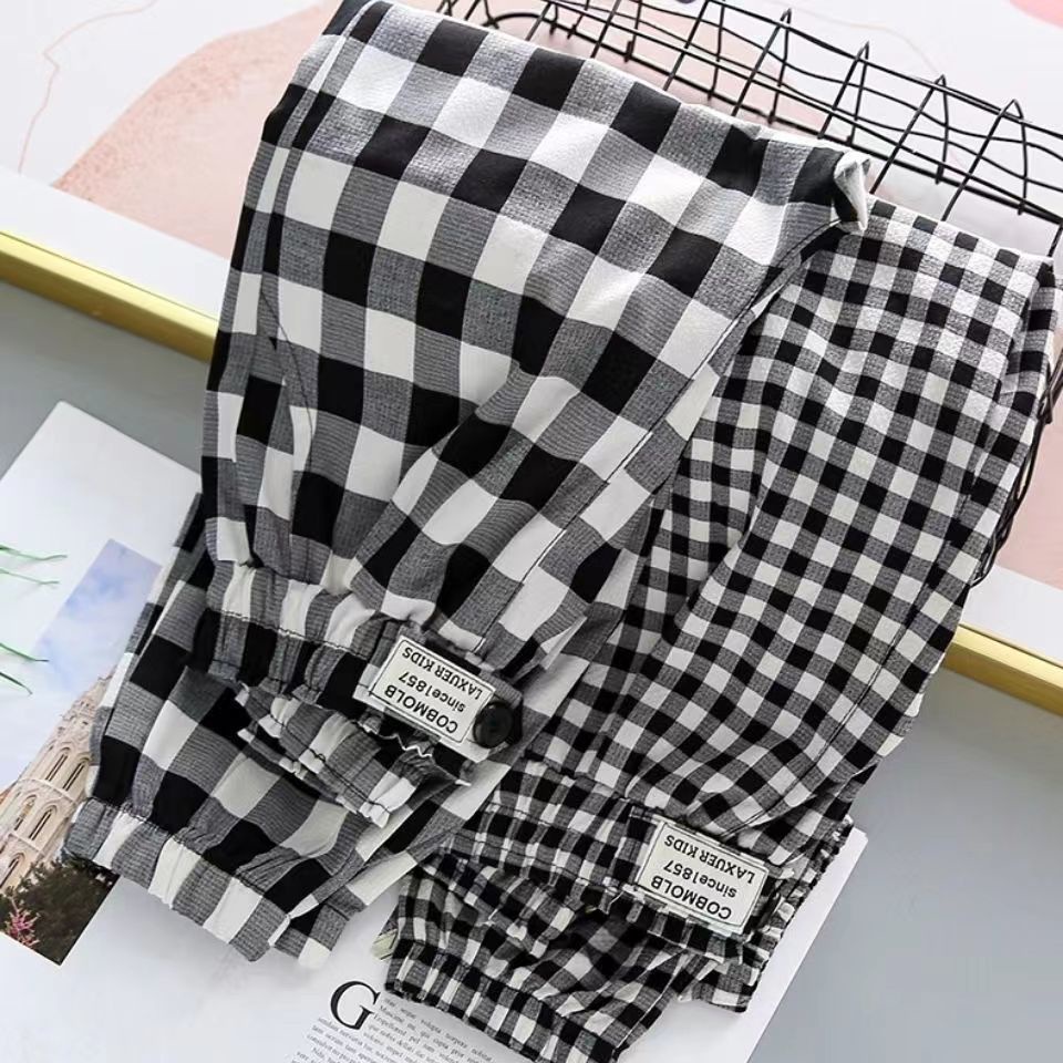 Quần Dài Dáng Rộng Họa Tiết Kẻ Ô Chống Muỗi Phong Cách Phương Tây Thường Ngày Dành Cho Bé Gái