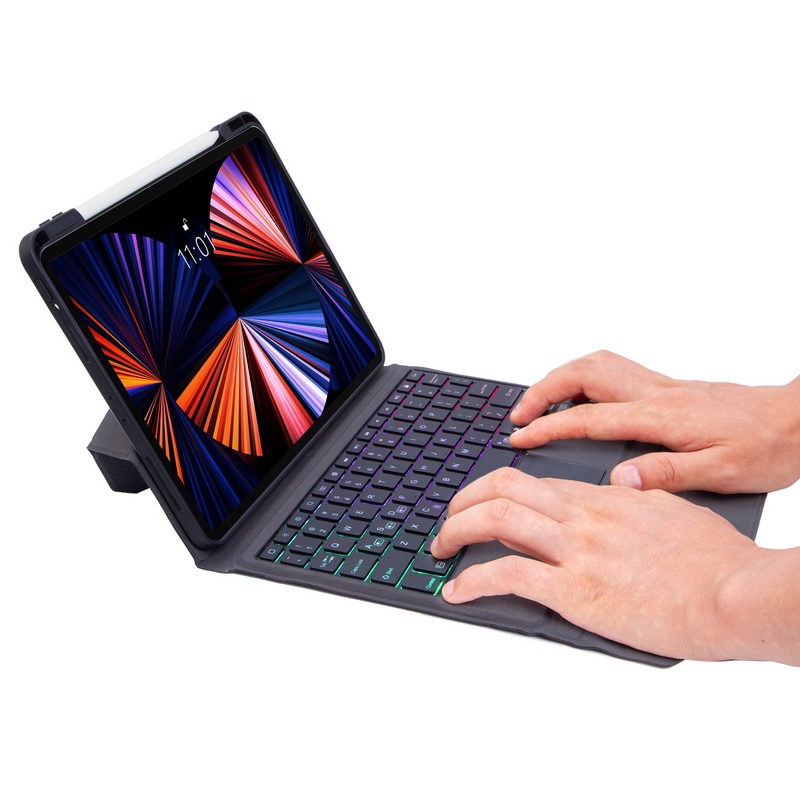 IKey Magnetic Vertical Wireless Blutooth Keyboard Trackpad LED light Backlit Case For iPad Pro 11 12.9 8th 9th Gen 10.2 Air 3 10.5 Air 5 5th gen 4 4th Gen 10.9 inch Flip Detachable With Pencil Slot Holder Touchpad Keyboard Cover