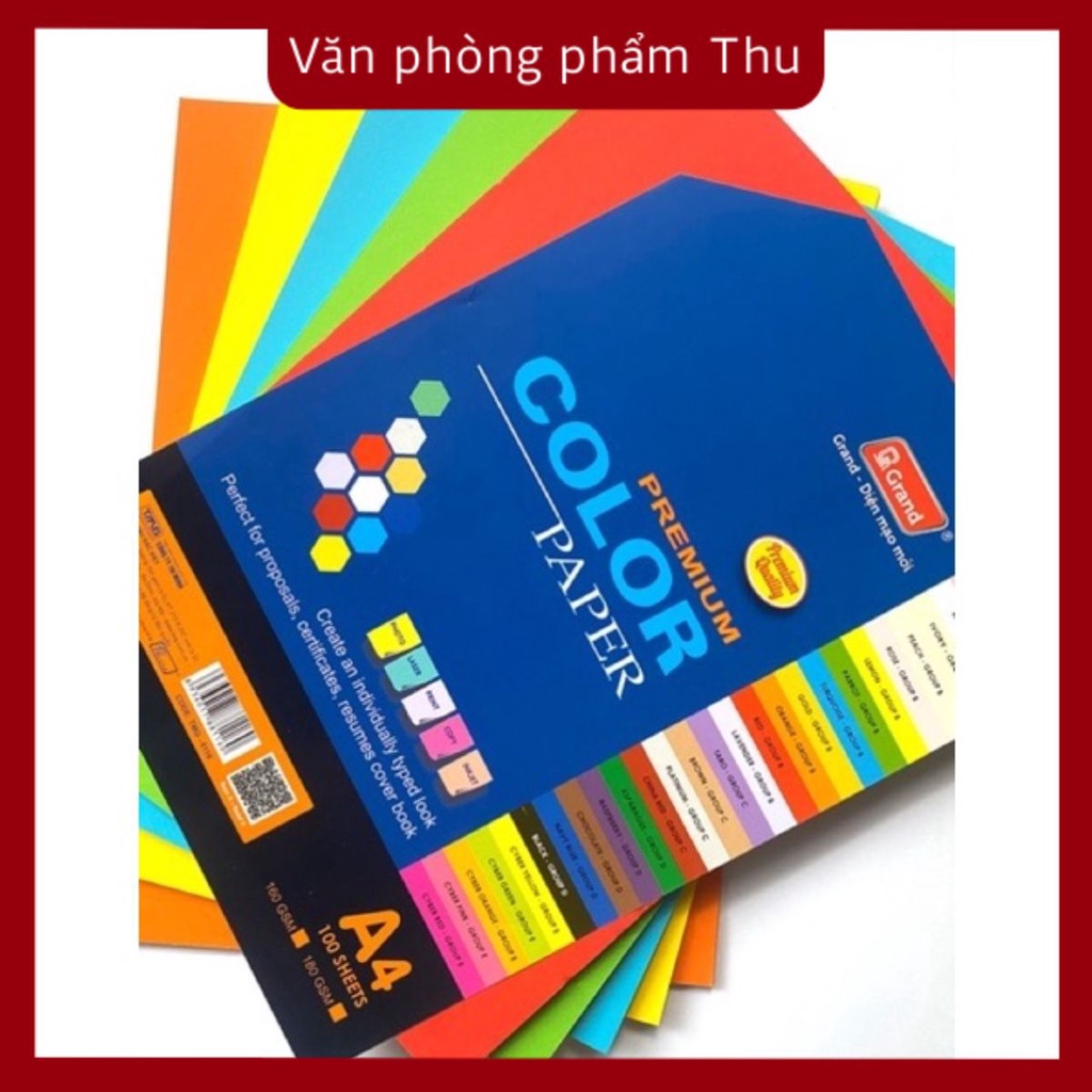 Giấy Màu A4 PGrand Xấp 100 tờ ( Màu Đỏ , Xanh Dương, Lá , Cam, Vàng )