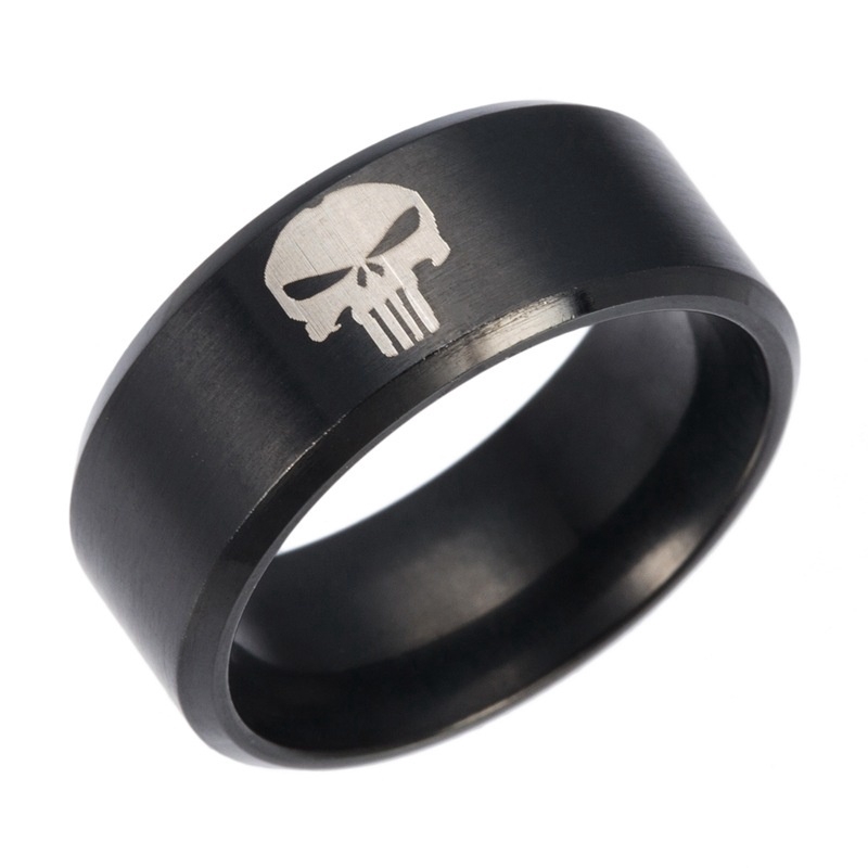 1PCS punisher skull head titanium steel men''s ring (color: black, gold, silver)