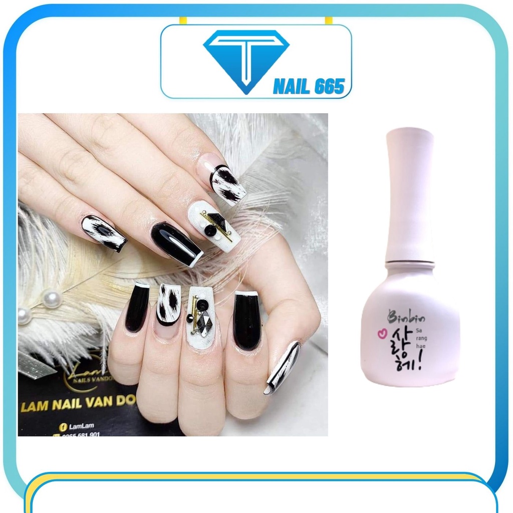 Sơn gel nail đen trắng . Nước sơn móng tay đen trắng Bin Bin hàn quốc cao cấp