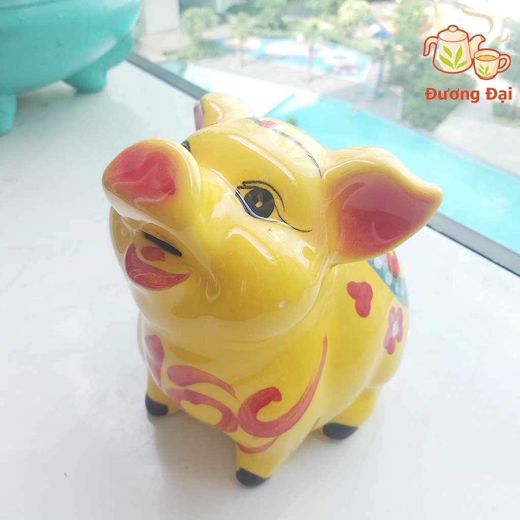 Heo đất Tiết Kiệm Ngẩng Đầu Mang chữ PHÚC và LỘC Gốm Sứ Bát Tràng Đương Đại