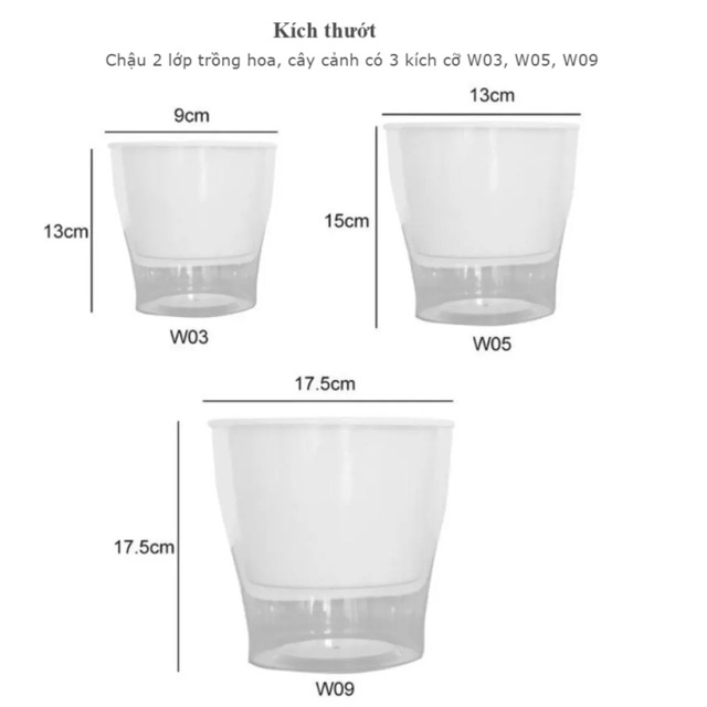 Chậu trồng cây 2 lớp tự tưới FL-W359