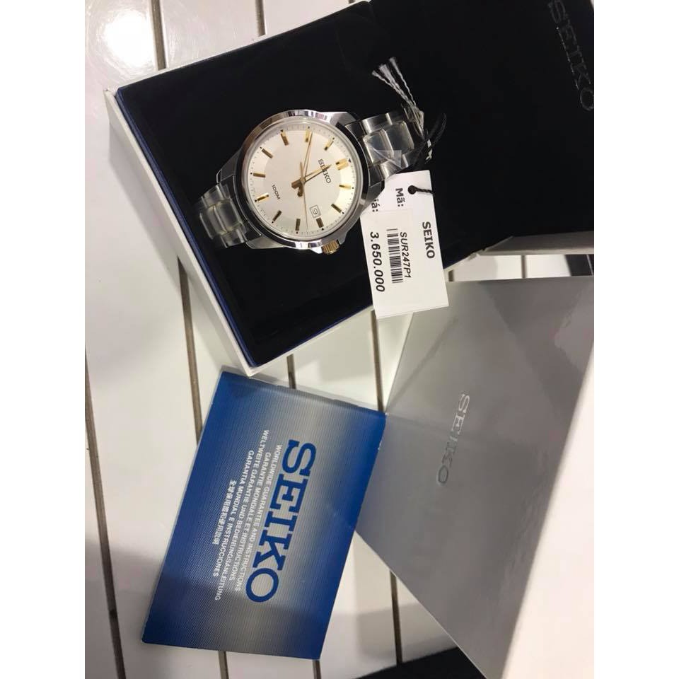 Đồng hồ nam Seiko SUR247P1 Mạ Vàng dây Thép Không rỉ, mặt kính Hardlex crystal - BẢO