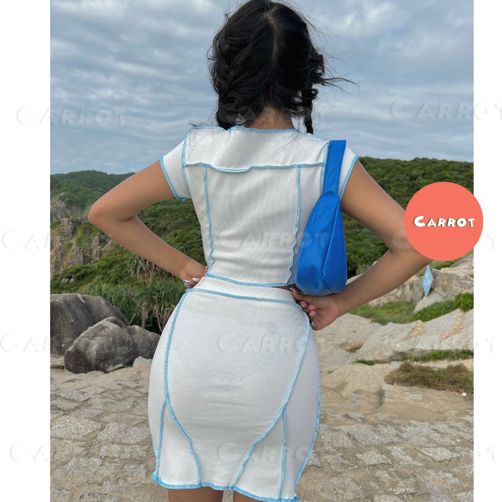 Áo croptop và chân váy set đồ nữ đi chơi đi du lịch sang chảnh phong cách hàn quốc trendy carrotxinhdep chất co giãn -91