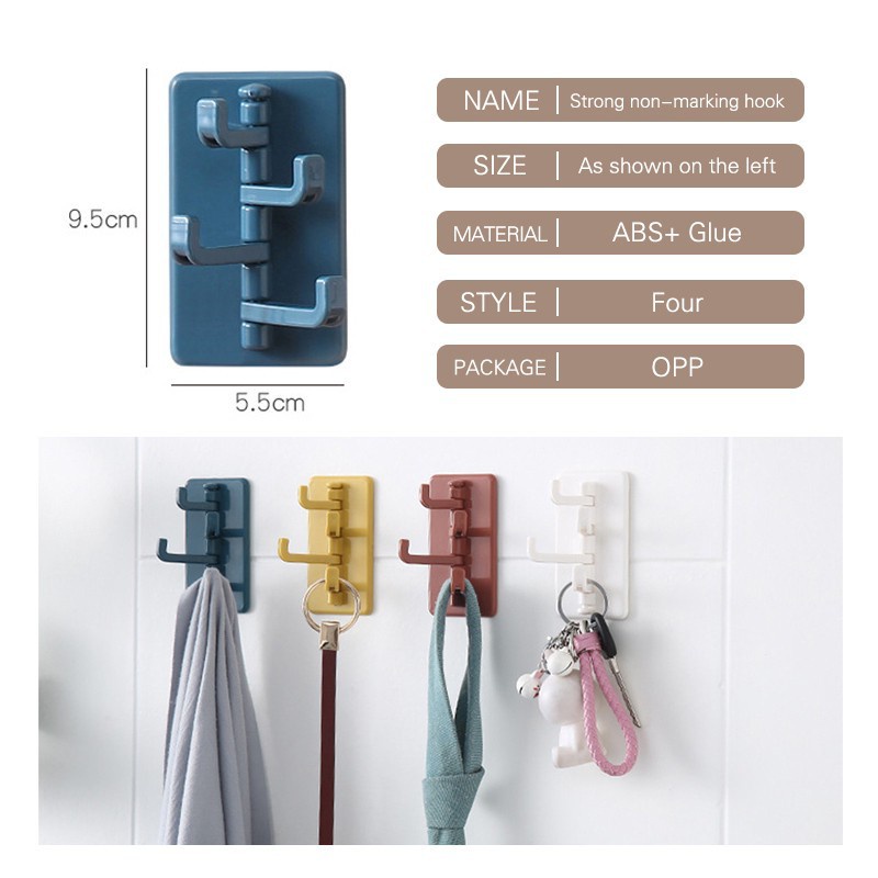 Móc Treo Đồ Dán Tường 4 Nhánh Xoay 180 Độ Hình Cây Thông (Giao Màu Ngẫu Nhiên)