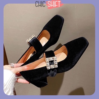 Giày nữ Mary Jane đế vuông cao 5 cm có quai đính đá hot trend 2022