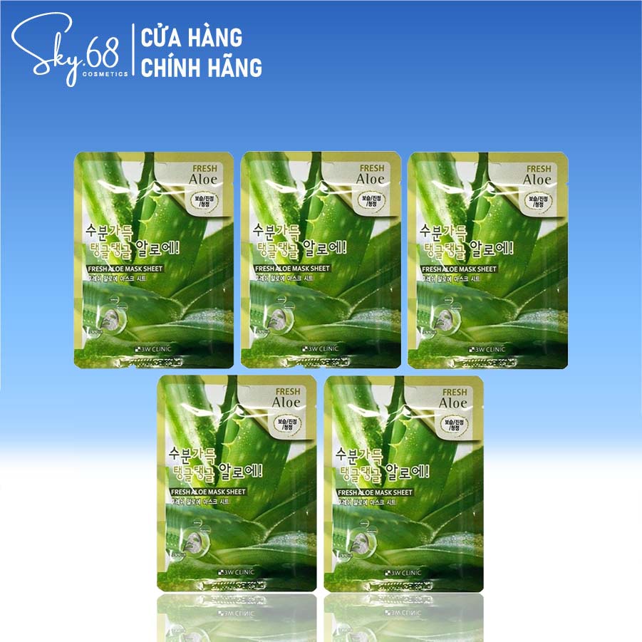 Bộ 5 Mặt nạ dưỡng ẩm da chiết xuất nha đam 3W Clinic Fresh Aloe Mask Sheet x5