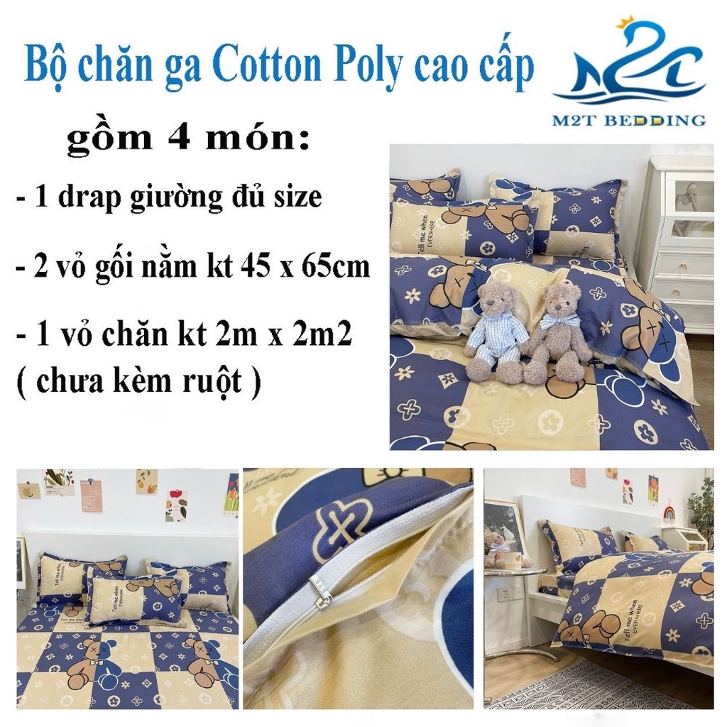 Bộ chăn ga gối Cotton Poly M2T bedding gồm vỏ chăn mền, drap giường và 2 vỏ gối nằm - PL Bearbrick