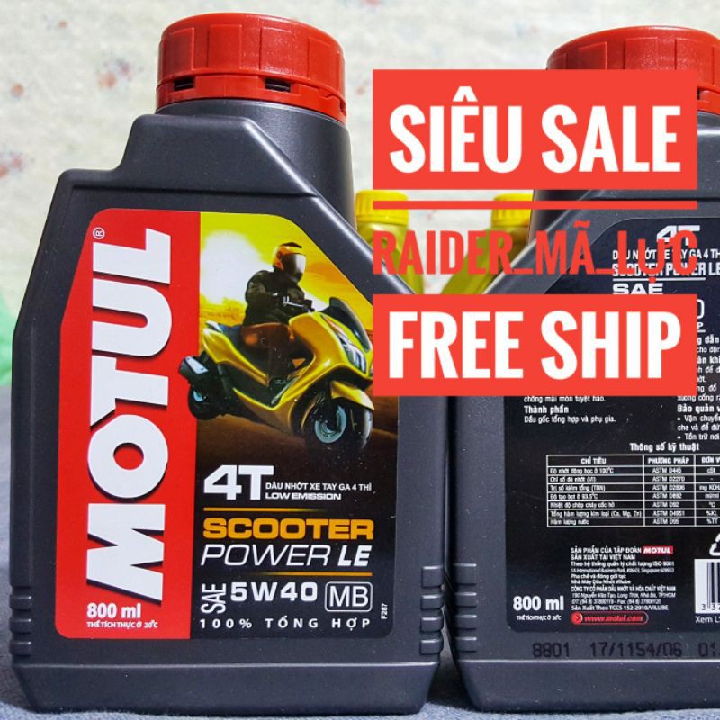 Motul Scooter Power LE 5W-40 0.8L nhớt xe tay ga Tổng Hợp Toàn Phần cao cấp