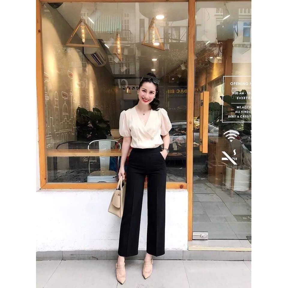 Quần Suông Vintex 💖𝑭𝑹𝑬𝑬𝑺𝑯𝑰𝑷💖Quần Culottes Quần Ống Suông Rộng Cạp Cao 2 Màu Đen Kem | BigBuy360 - bigbuy360.vn