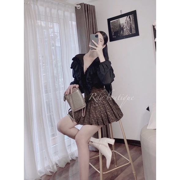Set bodysuit bèo mix chân váy