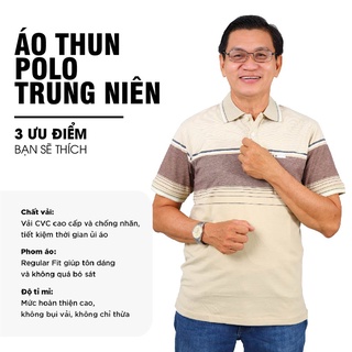 Áo thun nam trung niên sọc ngang có túi cổ bẻ cao cấp form rộng rãi