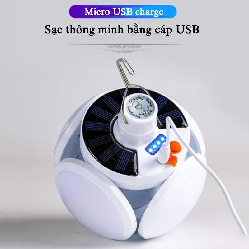 Đèn LED treo 4 cánh tích điện năng lượng mặt trời, đèn chiếu sáng, dã ngoại, cắm trại