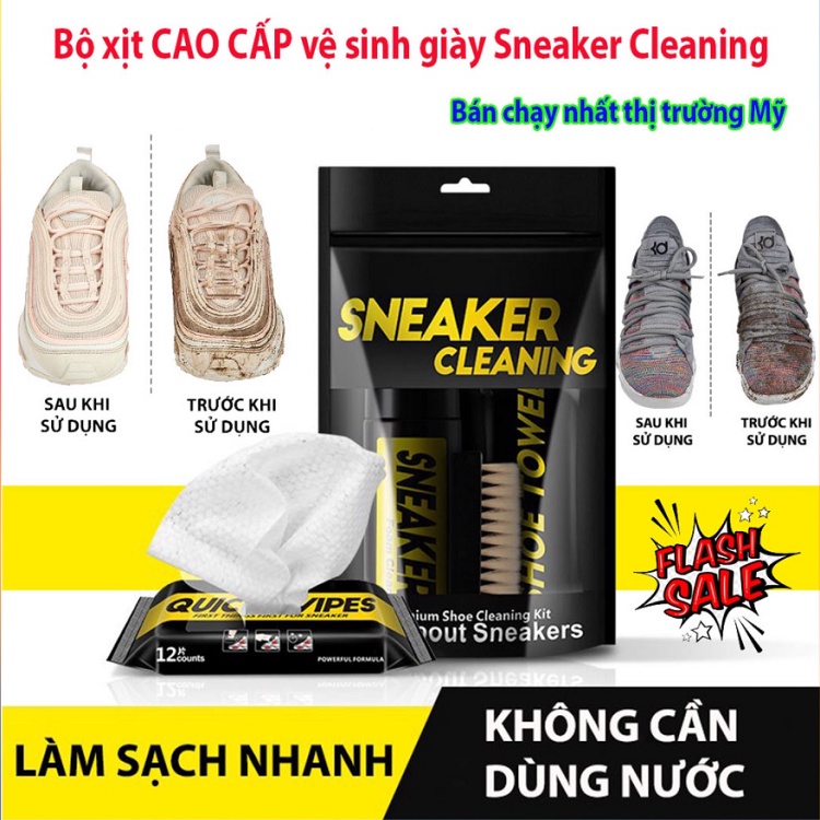 Combo Bình Xịt Vệ Sinh Giày Dép Cao Cấp Sneaker, Tặng Khăn Lau - Vệ Sinh Khử Mùi Làm Sạch Giày Dép Nam