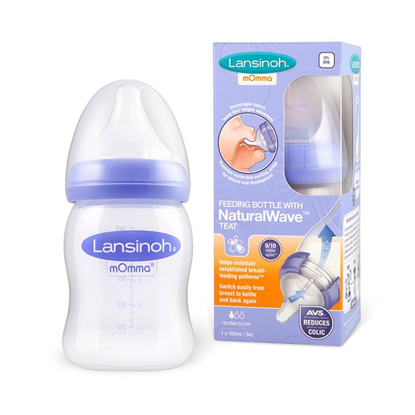 Bình sữa Lansinoh Momma 160ml núm ti size S cho bé 0-3 tháng tuổi