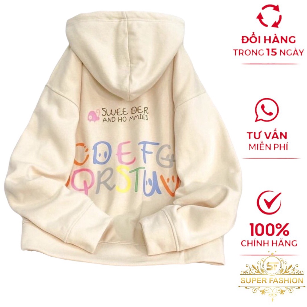 Áo Khoác Nỉ Nam SUPER FASHION Thiết Kế Dây Khóa Kéo Có Nón Lớn Form Rộng in Chữ Sắc Màu Hot Trend