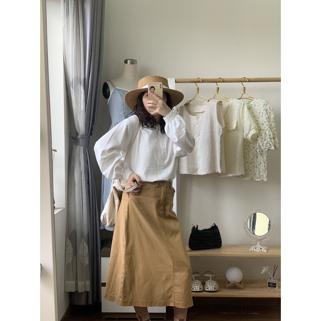 Chân Váy Kaki,Chân Váy Dáng Chữ A Suông Dài Vintage Hàn Quốc Chất Đẹp SERAPHIC CV01