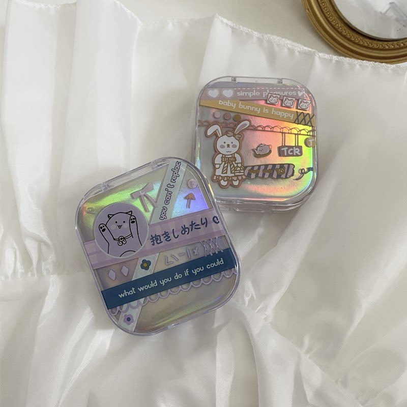 Hộp đựng lens 2 khay Hologram hình thỏ mèo dễ thương
