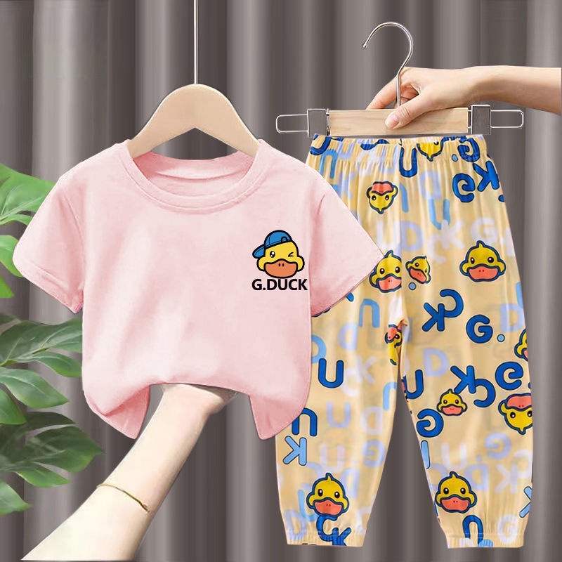 Set Áo Thun Tay Ngắn In Họa Tiết Hoạt Hình Và Quần Dài Chống Muỗi Thời Trang Mùa Hè Cho Bé