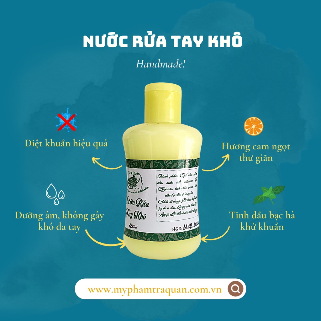 Nước Rửa Tay Khô Dạng Gel Có Khả Năng Kháng Khuẩn Làm Sạch Vượt Trội Dưỡng Ẩm Không Gây Khô Da Tay Trà Quán 100ml