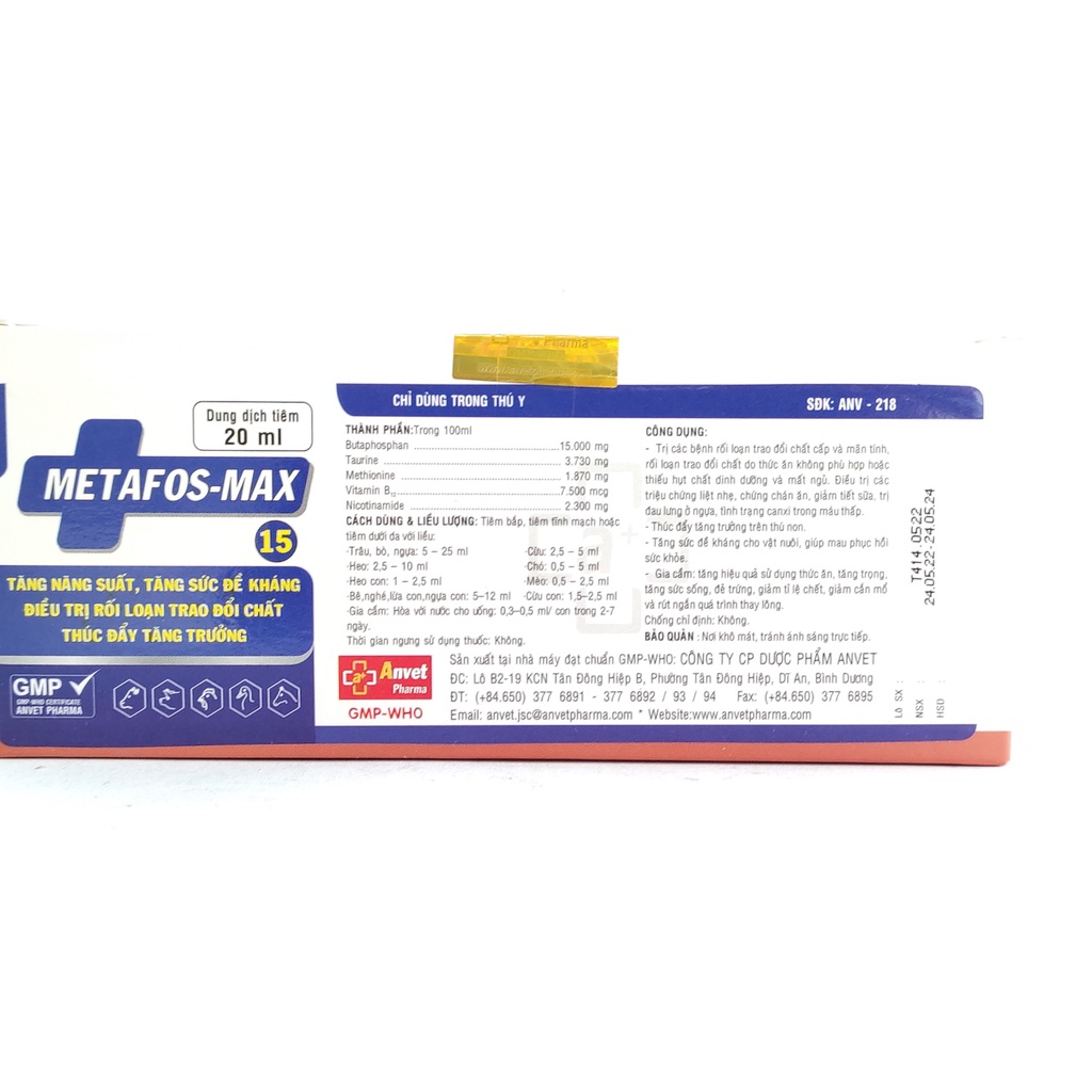 METAFOS MAX 20ML dùng cho heo trâu bò ngựa chó gia cầm